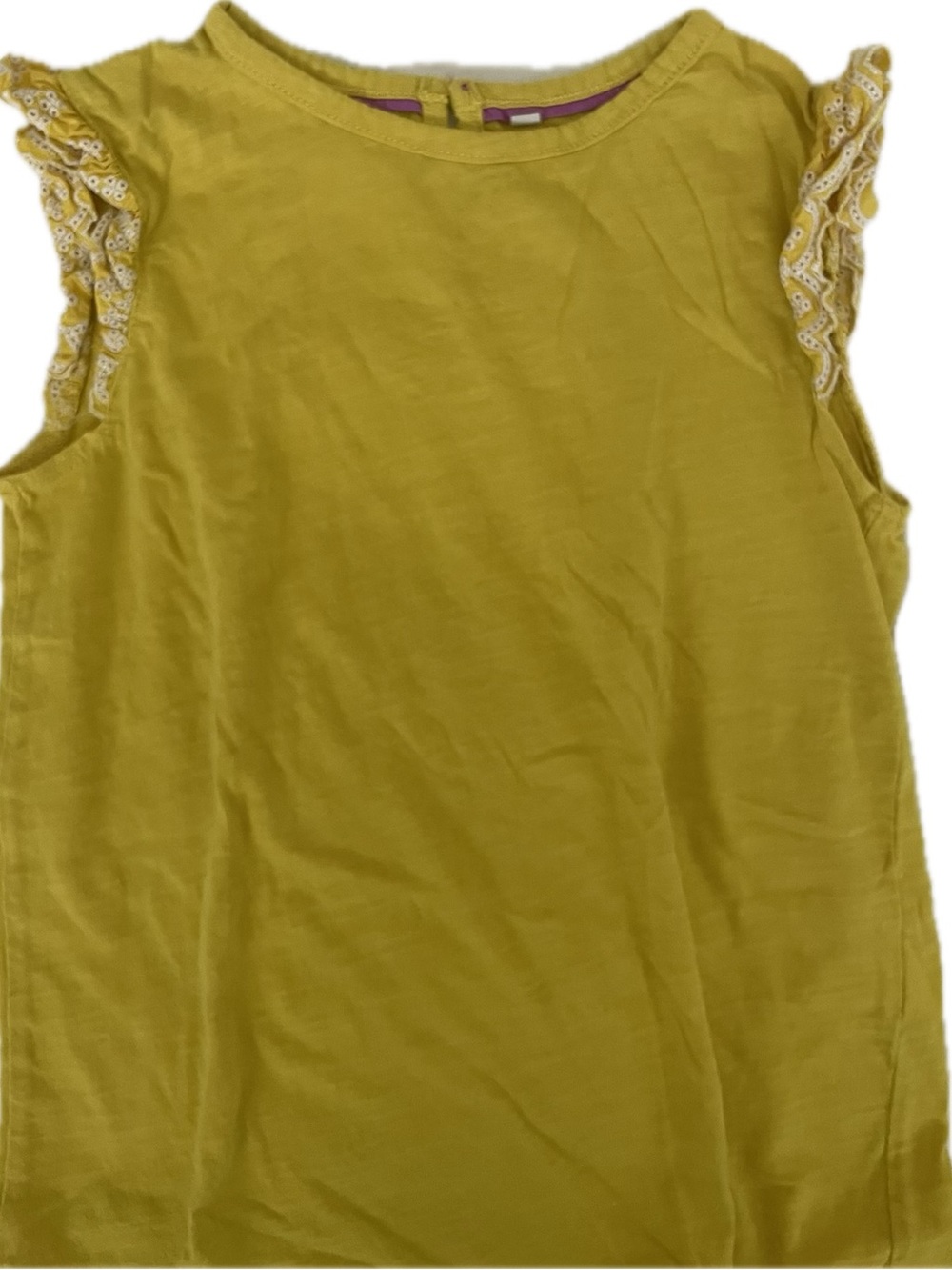 Mini Boden Mustard Yellow Ruffle-Trim Tank